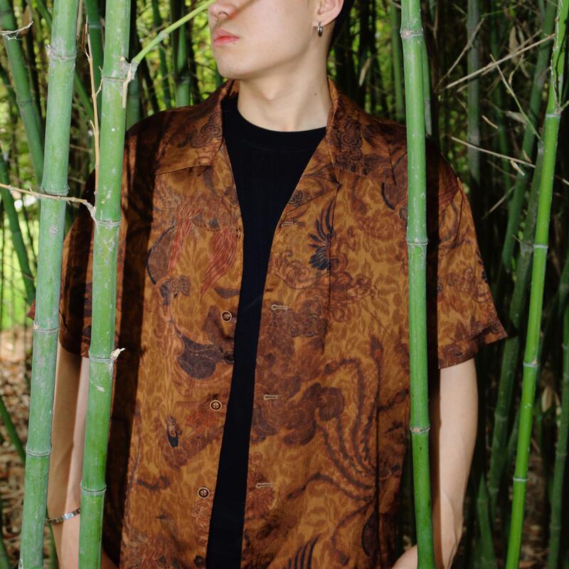 Organized Production of New Chinese-Style Men's Original Design Phoenix All-Over Print Cuban Collar Bowling Shirt, Light Luxury Fashion Lapel Short-Sleeve