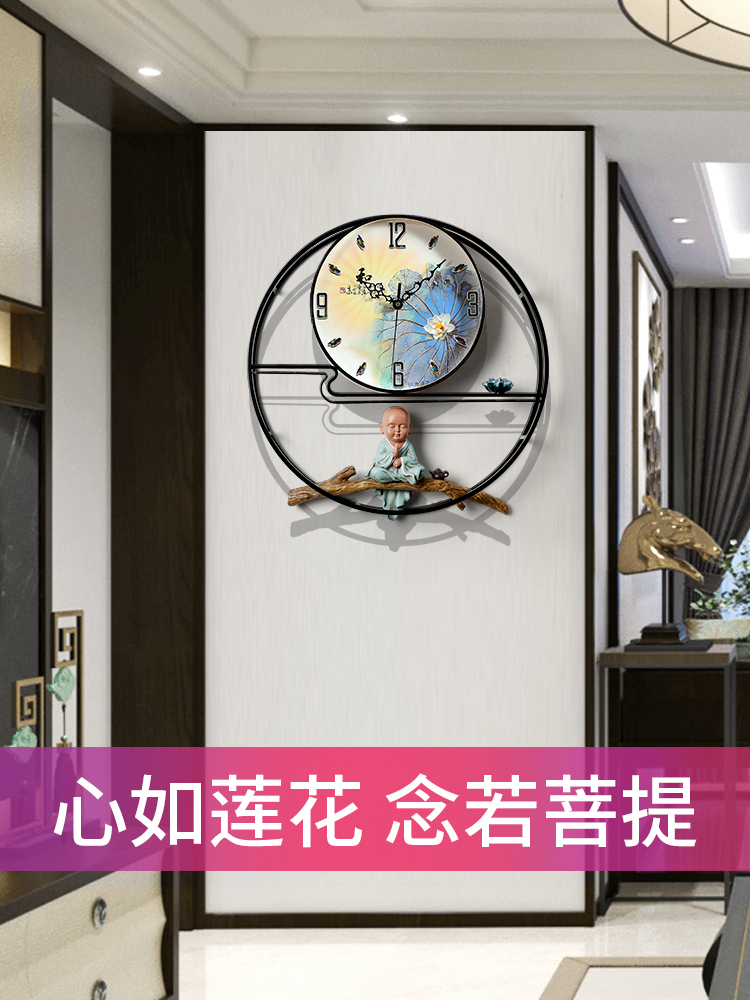New Chinese style Buddha living room wall clock Home Zen Chinese style watch fashion atmospheric art clock wall decoration