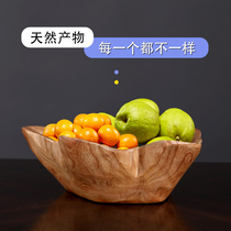 Natural solid wood fruit plate Creative household wooden fruit basin Living room coffee table Dry fruit plate Storage fruit basket root carved fruit plate