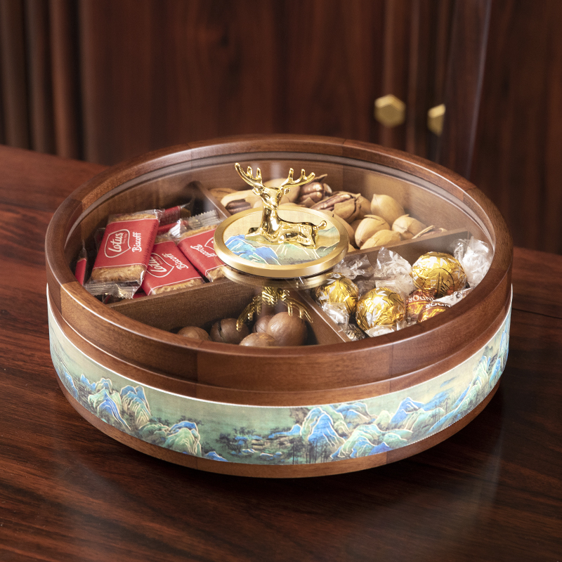 Solid wood thousands of miles Jiang Shan Candy Dried Fruit Containing Box Home Nut Box Light Lavish Fruits Snack Fruit Pan 2023 New-Taobao