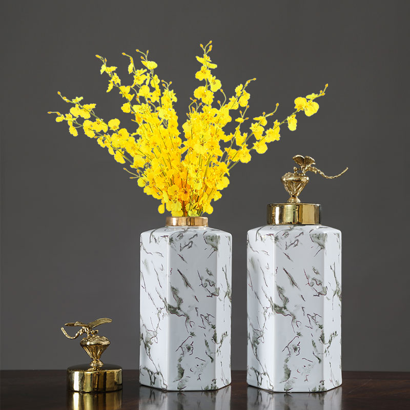 Nordic light luxury vase flower ceramic creative table plant flower living room simple dry flower decoration copper ornament
