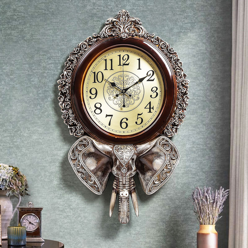 Eurostyle Living Room Hanging Clock Home Big Numbers Watch & Watch Retro Creative Elephant Wall Deco Wall Decoration Wall-to-wall American Hung Watches