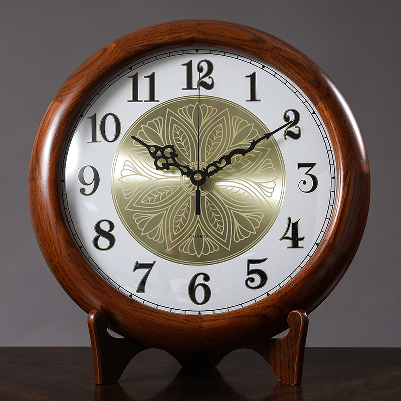 Chinese solid wood clock creative personality atmospheric seat bell living room desktop desktop seat bell American retro old-style pendulum