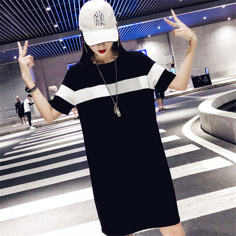Hong Kong 2021 summer new mid-length short-sleeved T-shirt women's sports casual dress loose and thin temperament