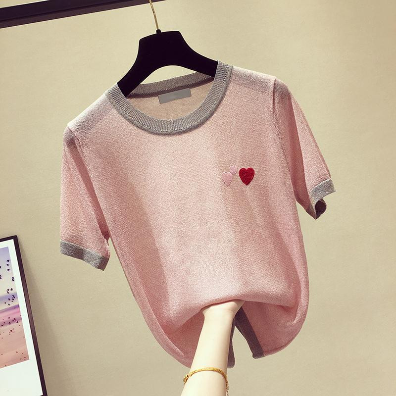 Hong Kong 2021 new super hot cec ice silk short-sleeved women's T-shirt bright silk half-sleeved bottoming shirt niche t-shirt top