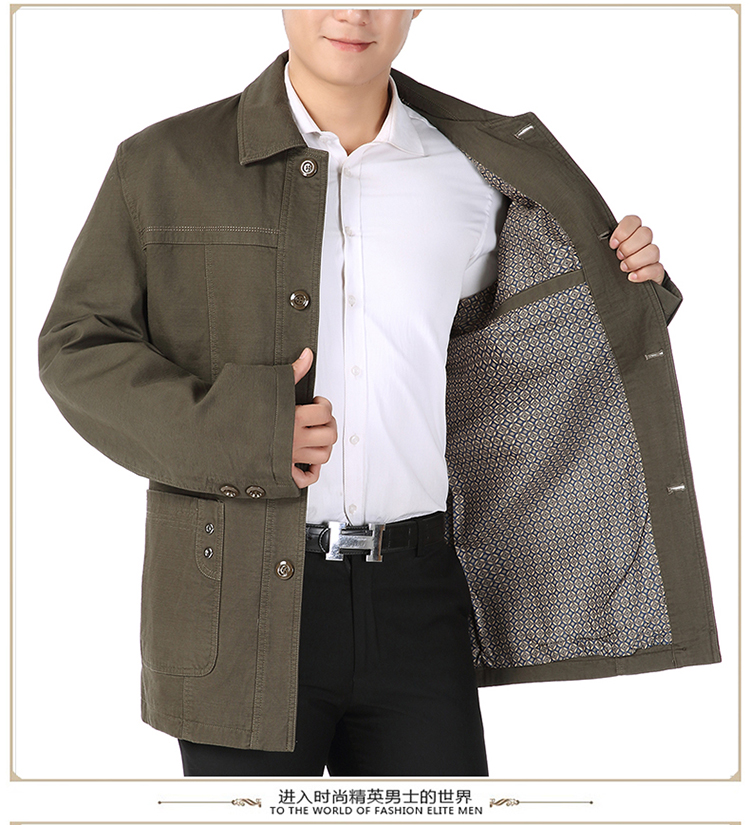 Mùa xuân trung niên và mùa thu nam mới giản dị cộng với áo khoác phân bón XL áo khoác cotton trung niên áo khoác nam dù