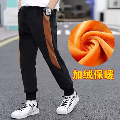 Winter boy pants plus velvet thickened 2019 new medium big children's warm children's trousers autumn and winter one gold velvet