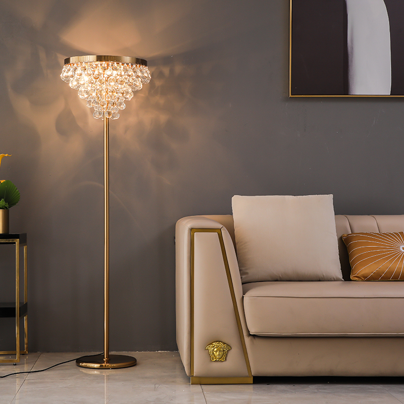 Postmodern floor lamp Creative Living room Water crystal light American light lavish minimalist Atmospheric Bedroom Net Red Teenage vertical lamp