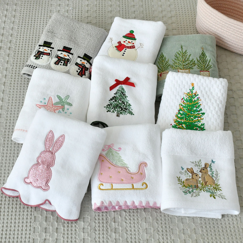 Good Quality~ European and American Style Embroidered Christmas-Themed Pure Cotton Towel, Long-Staple Cotton Hand Towel, Thick and Absorbent, Export with Minor Flaws