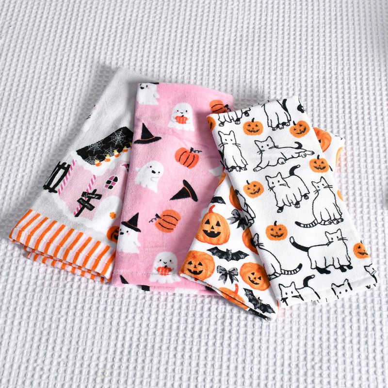 Foreign Trade Minor Defect Halloween Kitchen Towel Pure Cotton Towel Halloween Decoration Kitchen Hand Towel