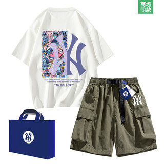 奥特莱斯冰丝休闲运动套装短袖T恤男夏季学生宽松垂感短裤五分裤