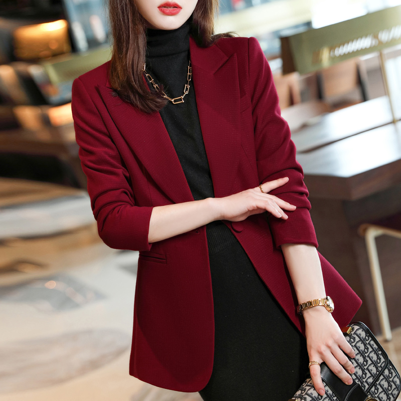 Burgundy Blazer for Women, Spring and Autumn 2026 New Style, High-End, Elegant, Casual, Plus-Size Women's Suit Jacket