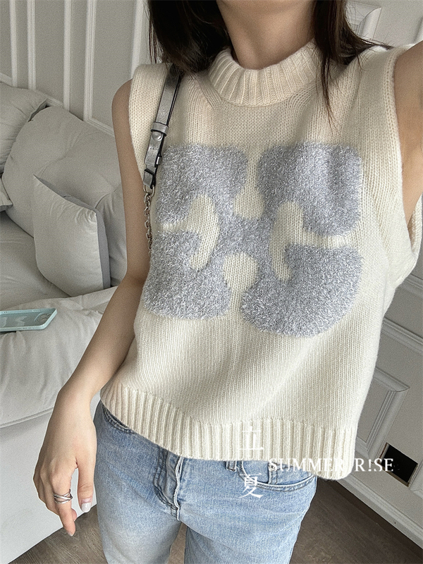 *In Stock* Ganni Metallic Trim Intarsia Knit Vest Waistcoat Top