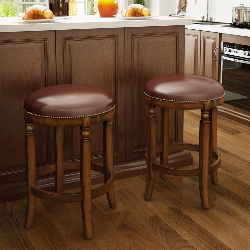 American solid wood bar stool with bench high footstool Eurostyle genuine leather bar chair bar stool with table stool dining chair