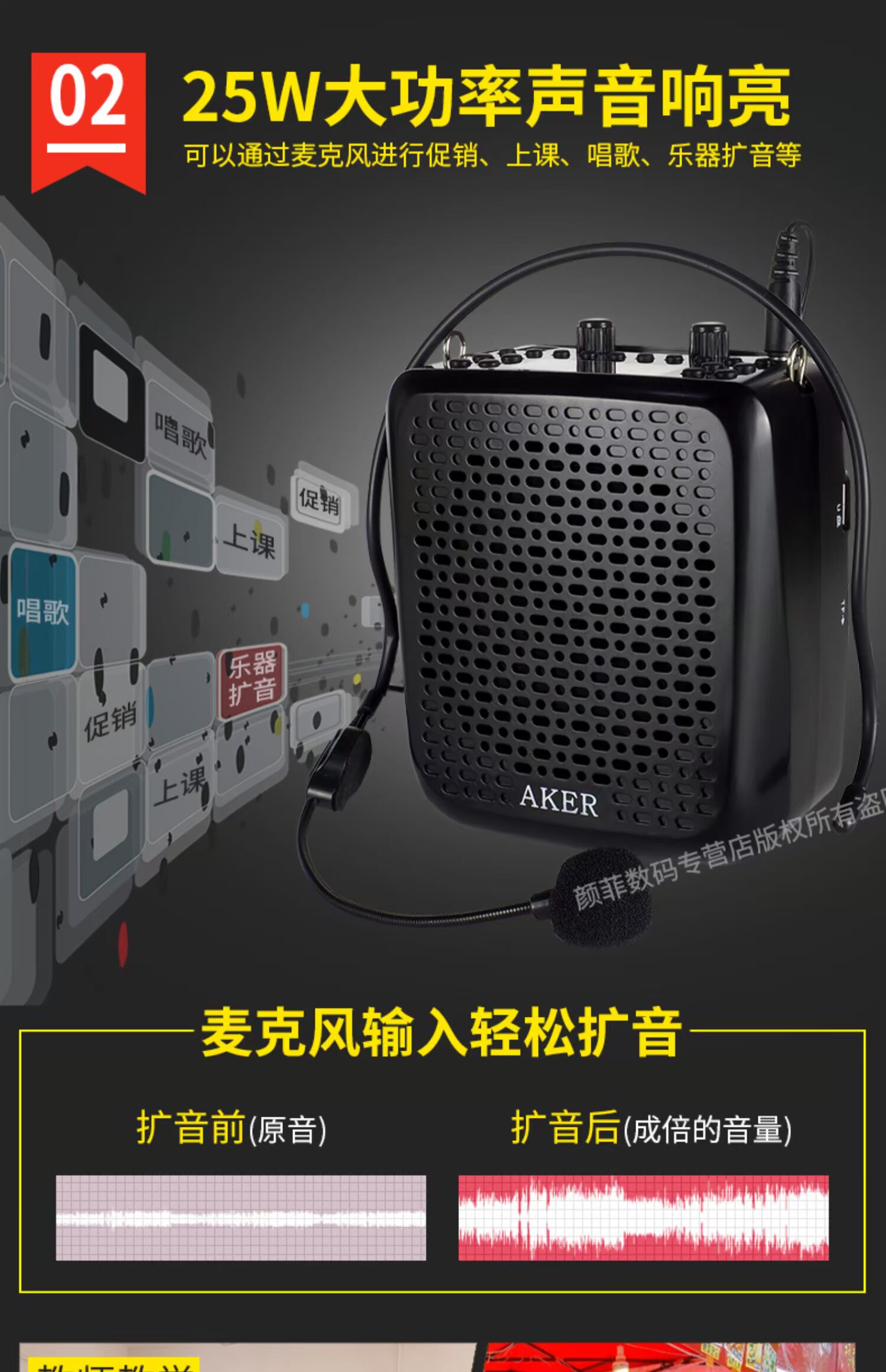 AKER / lớp tình yêu AK87W Bộ khuếch đại âm thanh không dây Bluetooth đa chức năng ngoài trời ông già Walkman máy nghe nhạc cầm tay hát máy hát ghi âm điện thoại di động ong ong - Trình phát TV thông minh cục phát wifi không dây