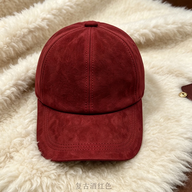 Old Money Style First Layer Goat Leather Baseball Cap with Large Brim for Men and Women, Matte Natural Leather Texture, Autumn and Winter Relaxed Short Brim Duckbill Cap