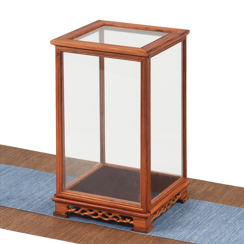 Mahogany crafts sliding door Buddha glass cover Craft gift decoration base Red acid branch cage display box Dust cover customization