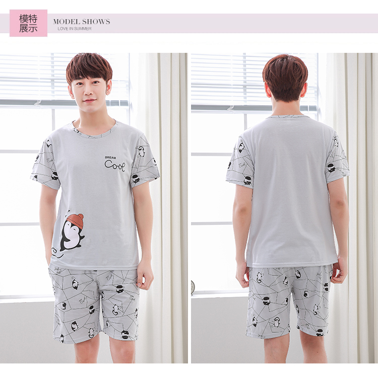 Mùa hè của nam giới đồ ngủ mùa hè ngắn tay cotton thanh niên junior học sinh trung học cotton phần mỏng phương thức nửa tay áo phù hợp với đồ ngủ nam mùa đông
