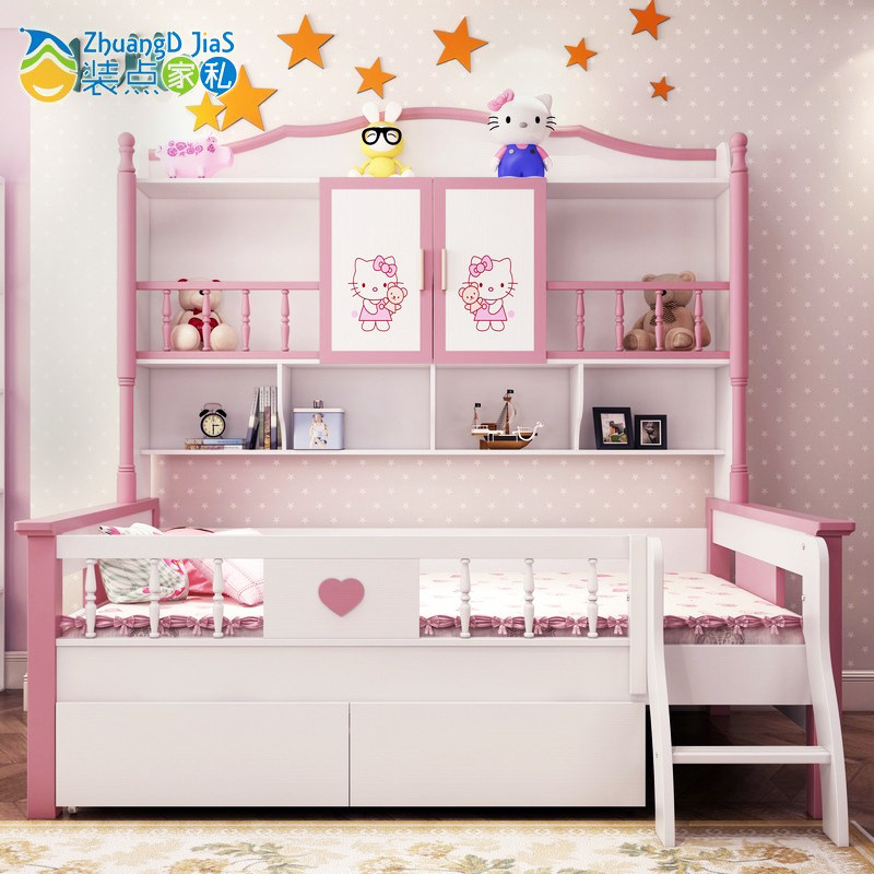 Children Wardrobe Bed Integrated Girl Princess Dream Pink Small Household Type Storage Tandem Cabinet Bookcase Bookcase Bookcase Combination