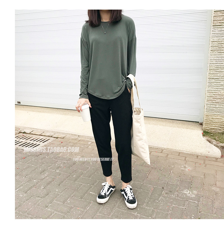 Củ cải quần nữ mùa xuân hậu cung quần chân giản dị quần ống sinh viên lỏng chín điểm mỏng thẳng thẳng phù hợp với quần quần ngố nữ đẹp
