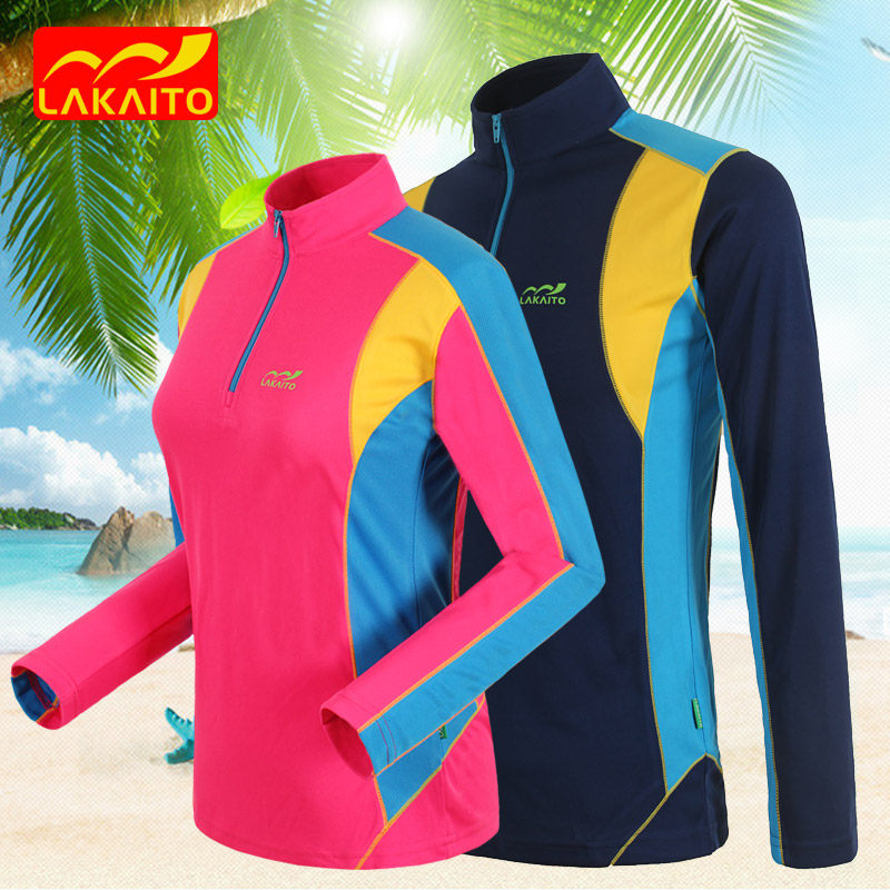 Speed Dry T-shirt Female male couple with long sleeves Quick drying collar Hiking Sports Climbing and Breathable Shirts LAKAITO Outdoor