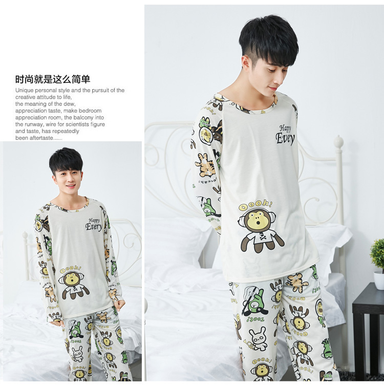 Đồ ngủ nam cotton dài tay mùa xuân và mùa thu thanh niên mùa hè XL cotton nam phục vụ nhà mùa đông đồ bộ nam mặc nhà