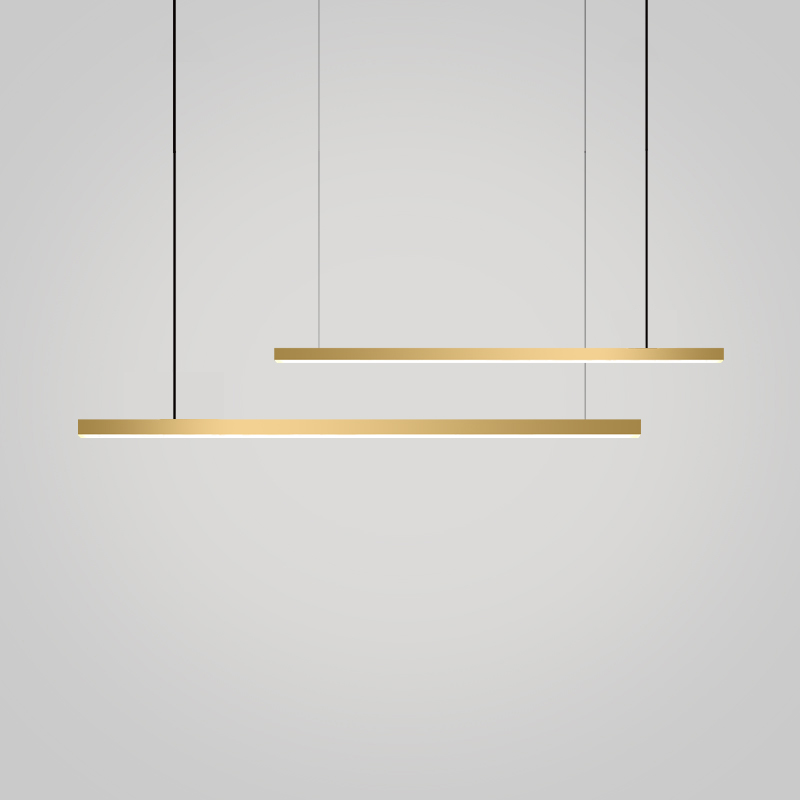 Nordic Postmodern Light Lavish Dining Hall Chandelia Minimalist Creative Personality Strip Pendant Wire Lamp Full Copper Bar Counter Foreground Lamp