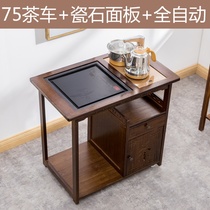 Mobile tea table tea car simple home tea cabinet solid wood small tea table kung fu tea table Black Gold Stone tea table