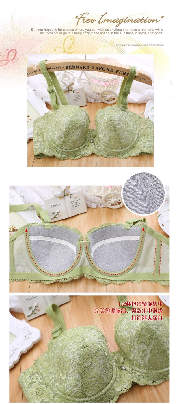 Đầm cotton lót mỏng phần B thoáng khí tập hợp ba hàng khóa một và một nửa ly áo lót thoải mái áo ngực su