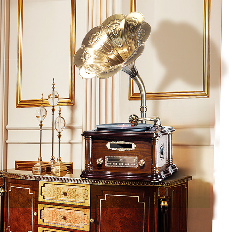 July home gramophone retro living room European small audio solid wood small desktop old antique antique vinyl record player
