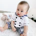 Ba bông hoa nhỏ trẻ sơ sinh bé trai mùa hè cotton hai ngực sọc hải quân romper romper jumpsuit - Áo liền quần