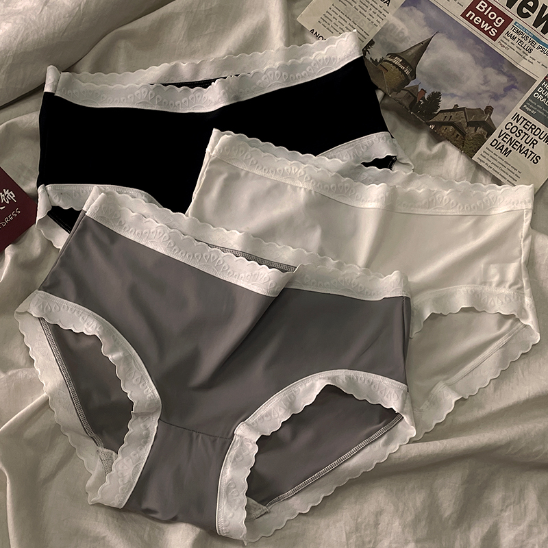 Multiple combined ice wire underwear antibacterial girl trace large-yard sexy high-bomb lady triangle black and white gray