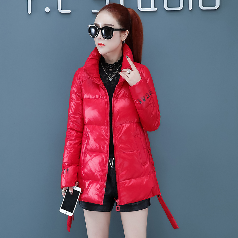 Red wash-free glossy down cotton-padded jacket new 2022 hot style women's winter cotton-padded jacket short new cotton-padded jacket coat tide
