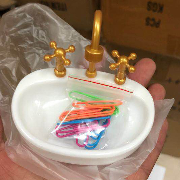 Office paper clip storage box magnetic magnet stone creative office supplies wash basin sink basin gold silver