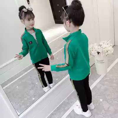 Girl autumn suit 2020 new middle and big child foreign school Korean version of tide dress 10 year old children's set Autumn three pieces 12