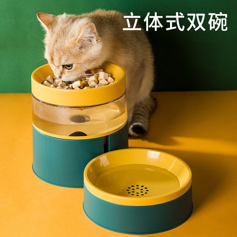 Net red cat bowl automatic drinking water feeder integrated anti-overturning dog bowl cat food bowl rice bowl water bowl double bowl cat supplies