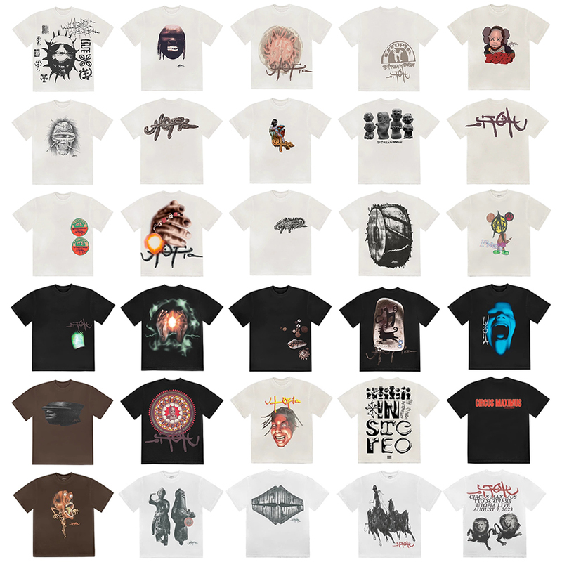 Travis Scott Utopia Album Merchandise Short-Sleeve Cactus Jack Utopia Collaboration Crew Neck T-Shirt