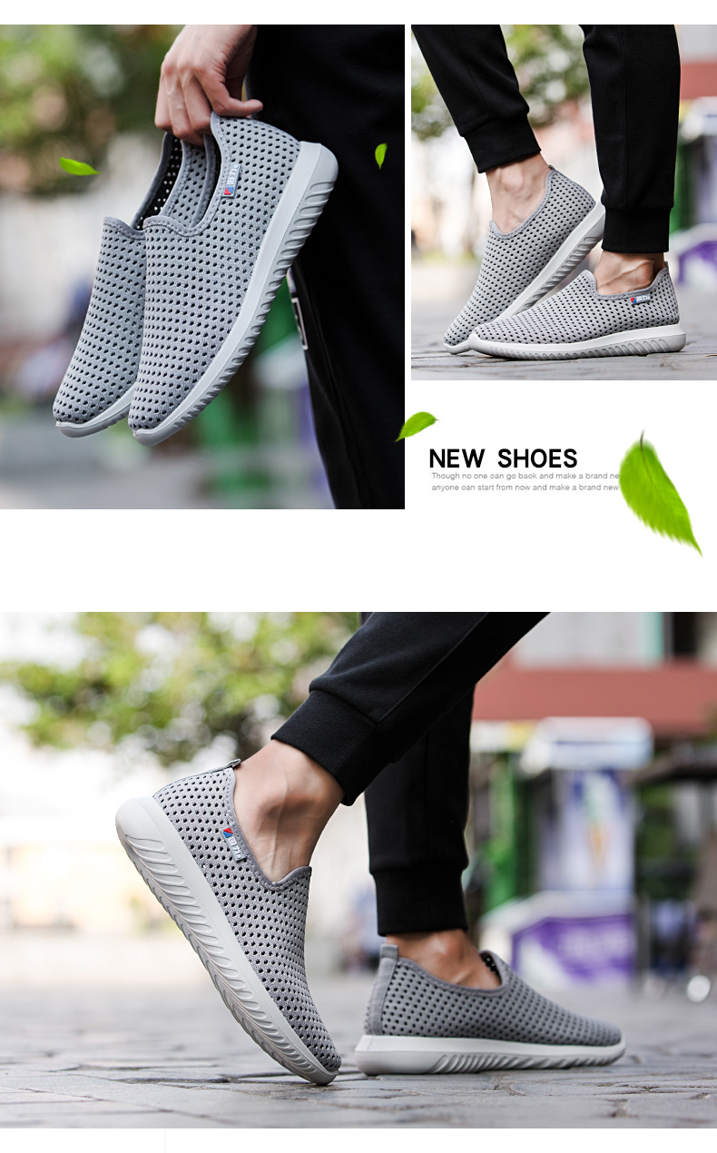 Kéo lại giày nam mùa thu giày lưới thấp để giúp một đôi giày lười giày thoáng khí giày thông thường rỗng giày lưới nhẹ jordan xám trắng