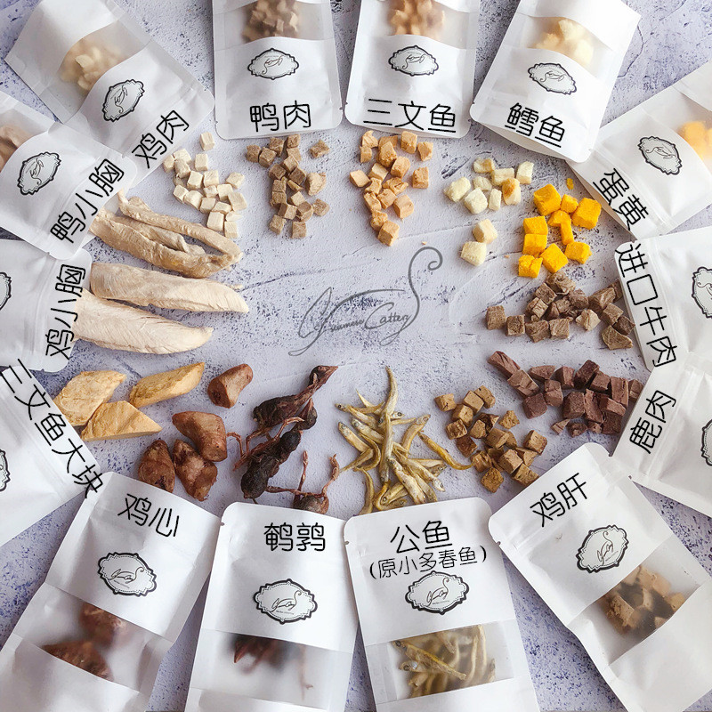 Cc Freeze-Dried Cat Snacks Trial Pack Gift Set Cat Chicken Quail Cod Fish Pet Snacks Can Be Used as Reward Treats for Cats and Dogs