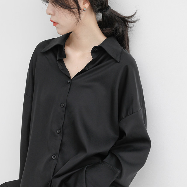 Black cold style autumn and winter layered shirt for women, long-sleeved, loose and versatile design, niche retro drape shirt jacket