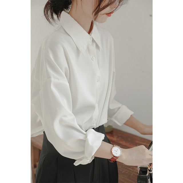 White chiffon shirt women's loose design sense niche autumn and winter long-sleeved temperament layered wear drape all-match inner shirt