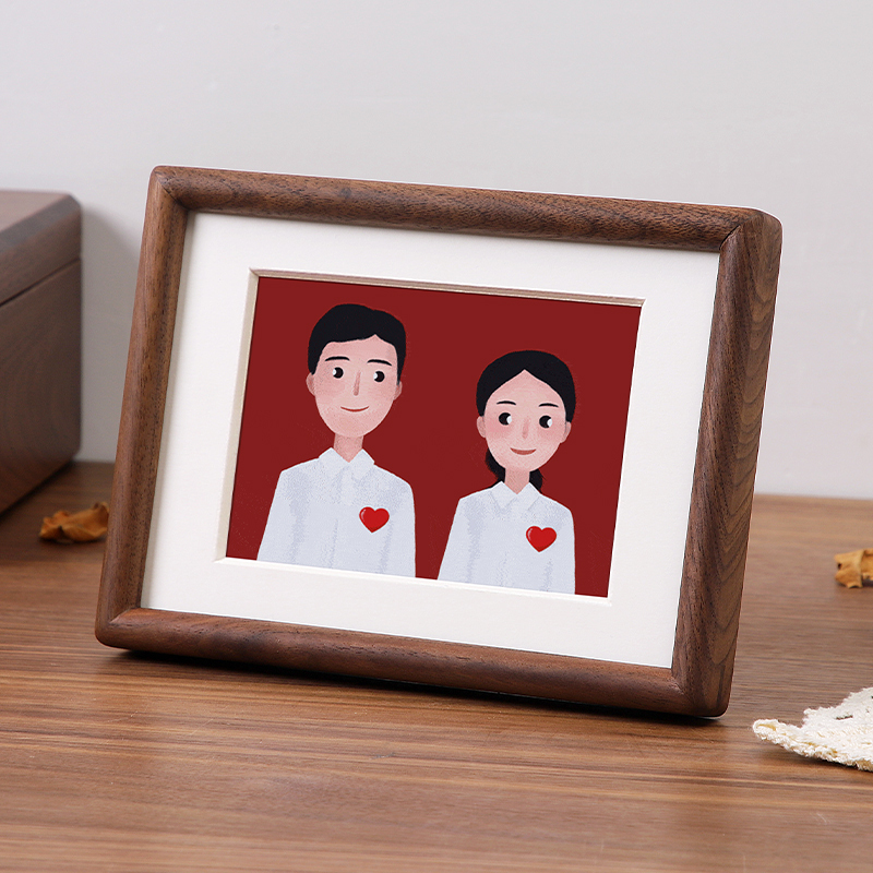 Hippocampus Photo Frame for Marriage Registration Certificate, Couple Wedding Photos, Anniversary Commemoration, 6inch High-End Solid Wood Display Stand
