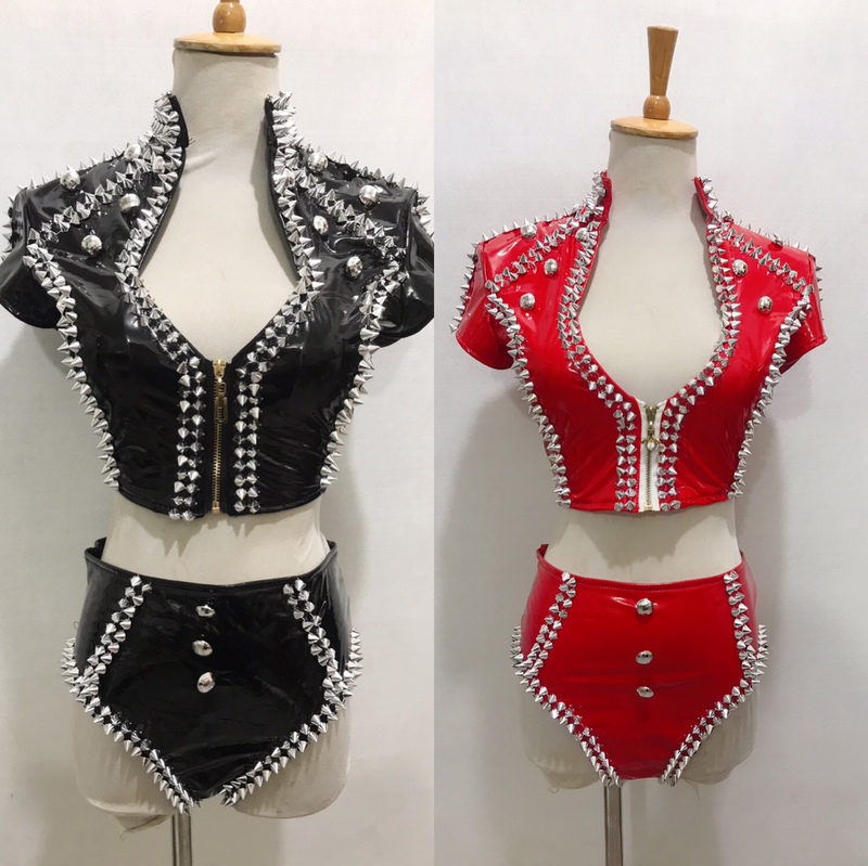 2022 New Nightclub Bar Gogo Singer Dance Performance Costume Super Cool Shiny Elastic Patent Leather 2-Piece Set 2022 New Nightclub Bar Gogo Singer Dance Performance Costume Super Cool Shiny Elastic Patent Leather 2-Piece Set