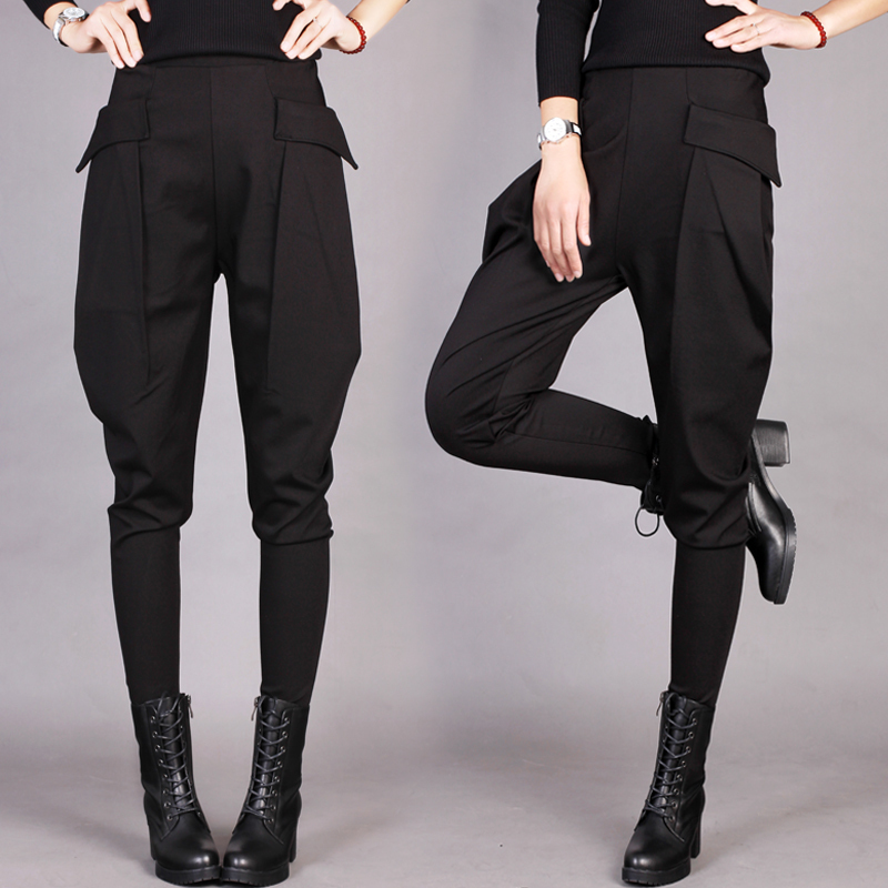 Summer Thin High-Waisted Harem Pants for Women, Loose, Slimming, Casual, Cropped, Slim-Fit, Plus-Size Black Long Pants for Curvy Women