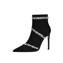 Lily Wei heavy industry rhinestone boots ins womens trendy thin heel pointed toe small size high heel short boots 313233 winter fashion