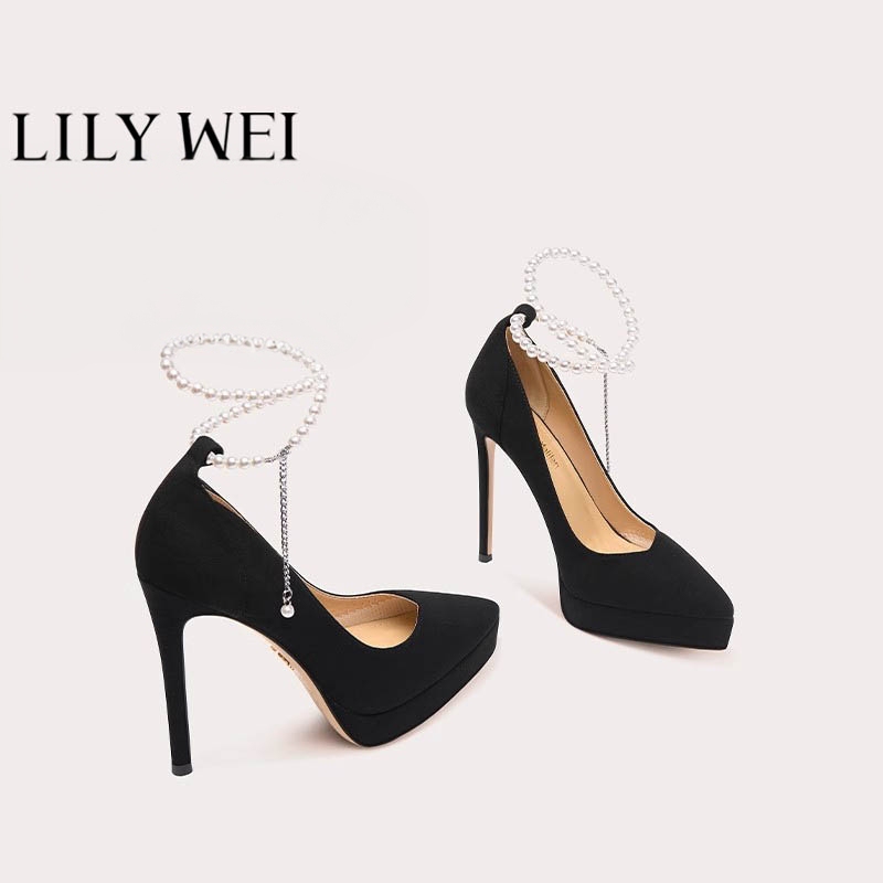 Lily Wei【Yan Mo】High-Heeled Shoes, Black Platform, Women's French-Style Hepburn Sky-High Heels, Comfortable Shoes That Don'T Tire the Feet