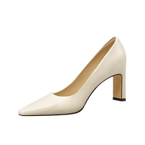Lily Wei beige high heels square toe 2024 civil servant interview shoes versatile single shoes small size women 313233