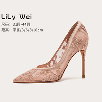 Lily Wei Spring Autumn Little Code High Heel Shoes 313233 Lace Wedding Shoes Big Code Women Shoes 41-43 Fine Heel Tip 40