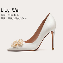 Lily Wei Spring Small Code Banquet Women Shoes 313233 Single Shoes 34 Fine Heels Big Code Wedding Shoes 41-43 Tip 40
