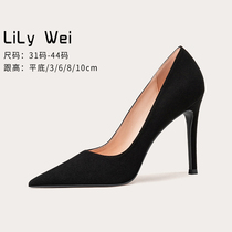 Lily Wei small code womens shoes 313233 spring 34 large size heels 41-43 black fine heel pointed single shoe 40